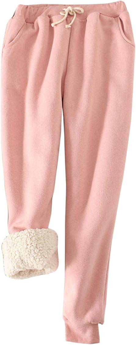 Flygo Women's Winter Warm Fleece Joggers Pants Sherpa Lined Athletic Active Sweatpants | Amazon (US)