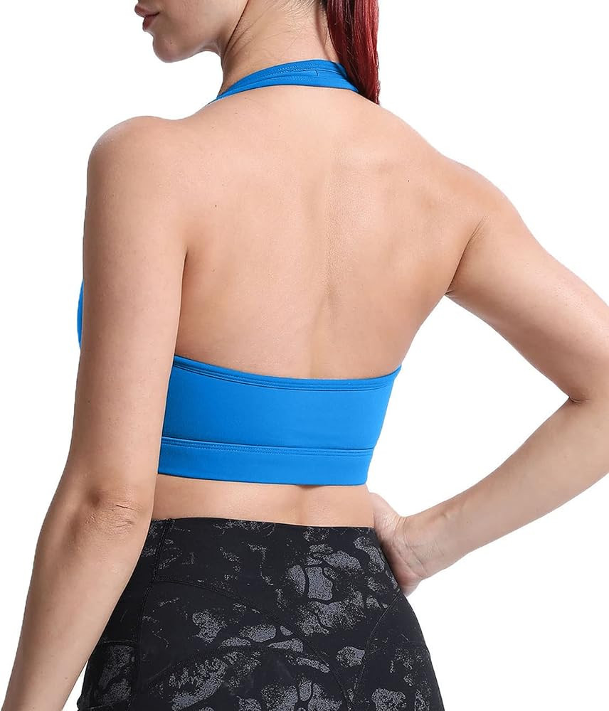 Aoxjox Women's Workout Sports Bras Fitness Backless Padded Halter Bra Yoga Crop Tank Top | Amazon (US)