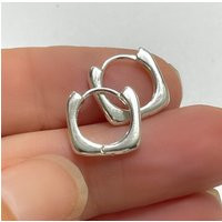 Silver Huggie Hoop Earrings | Small Square Geometric Hoops Solid 925 Sterling Silver | Etsy (US)