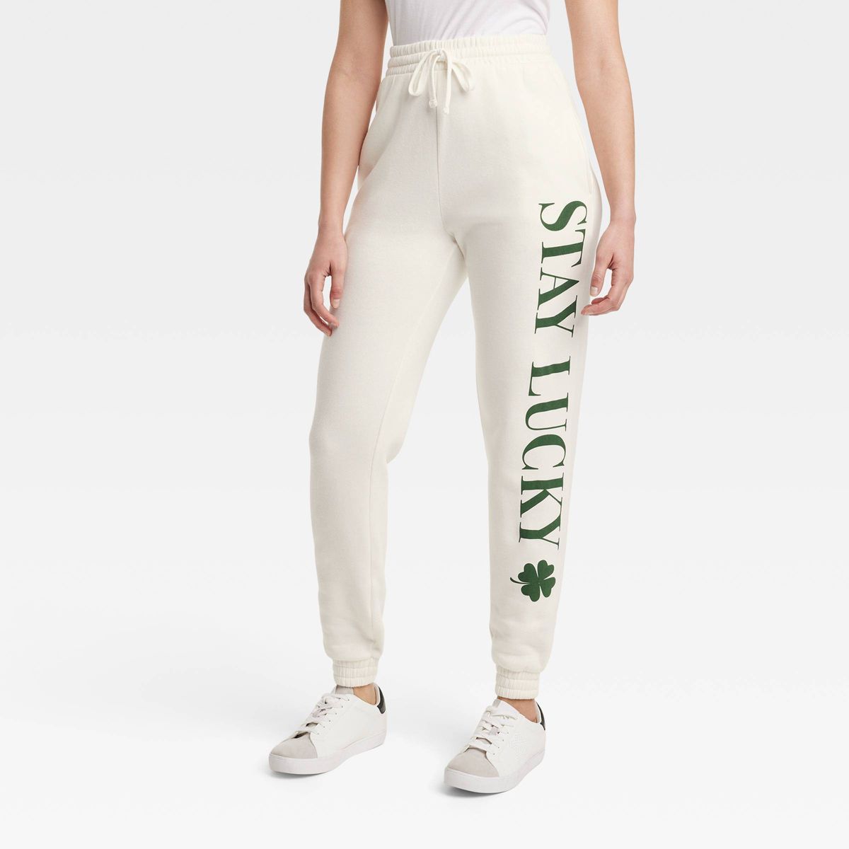 Women's Stay Lucky Graphic Joggers - White | Target