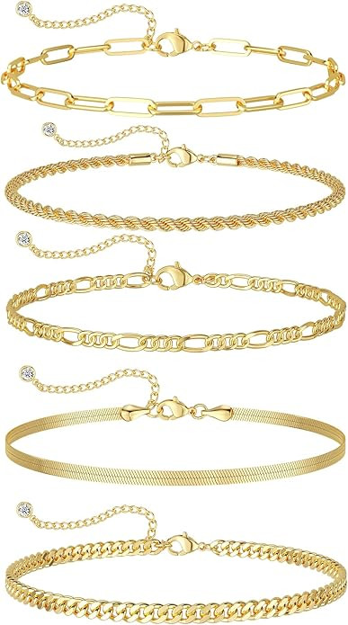 DEARMAY Gold Bracelets for Women Waterproof, 14K Gold Plated Jewelry Sets Trendy Thin Dainty Stac... | Amazon (US)