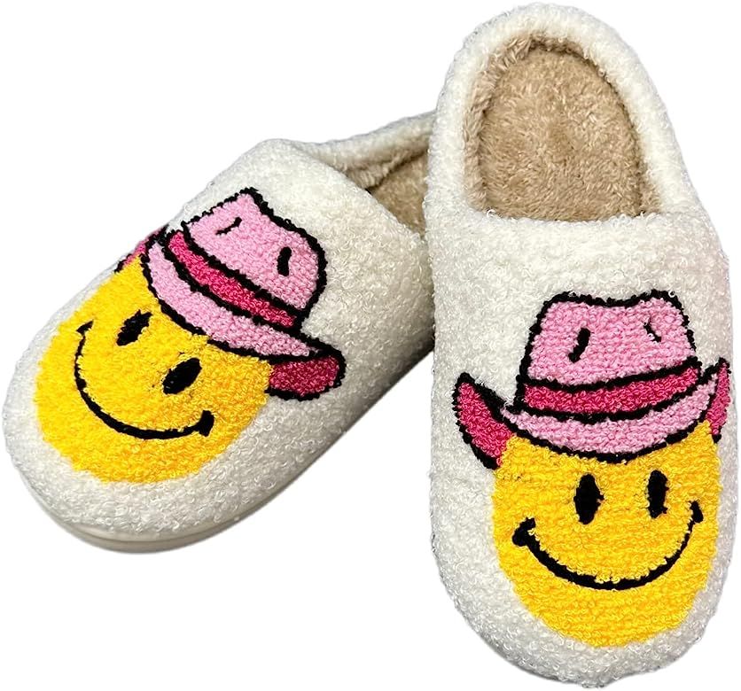 Ivyhomestar Cute Smiley Cowgirl happy Retro Smiley Face slippers, Cozy plush soft memory foam hou... | Amazon (US)