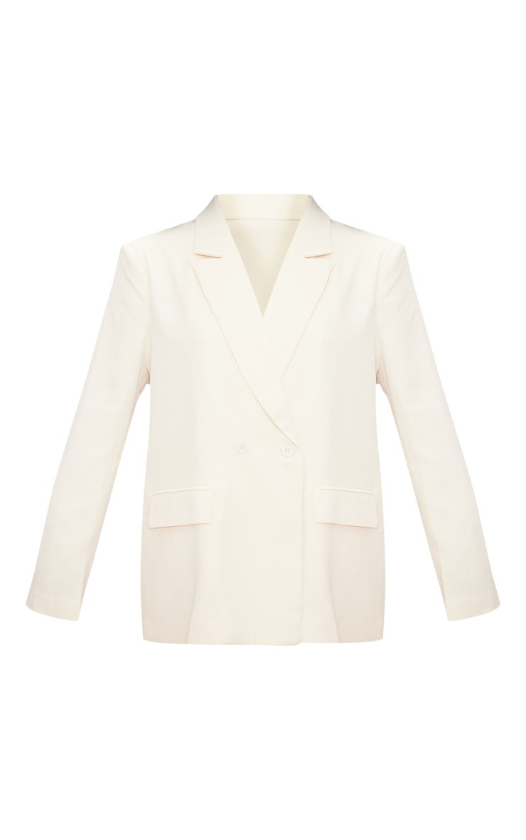 Cream Woven Extreme Shoulder Pad Pocket Blazer | PrettyLittleThing US