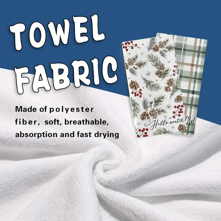 Hello Winter Green Kitchen Dish Towels Set of 2, Let It Snow Pine Cone Pine Needle Red Berry Dryi... | Walmart (US)