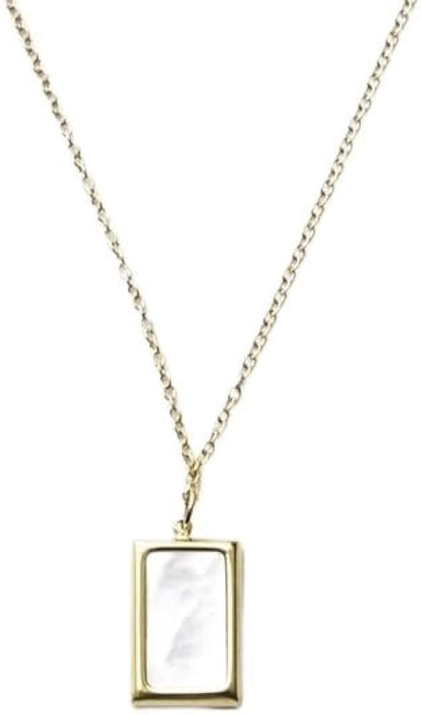 Gold Rectangle Pendant Necklace for Women - Shell Stone Necklace Trendy | Amazon (US)