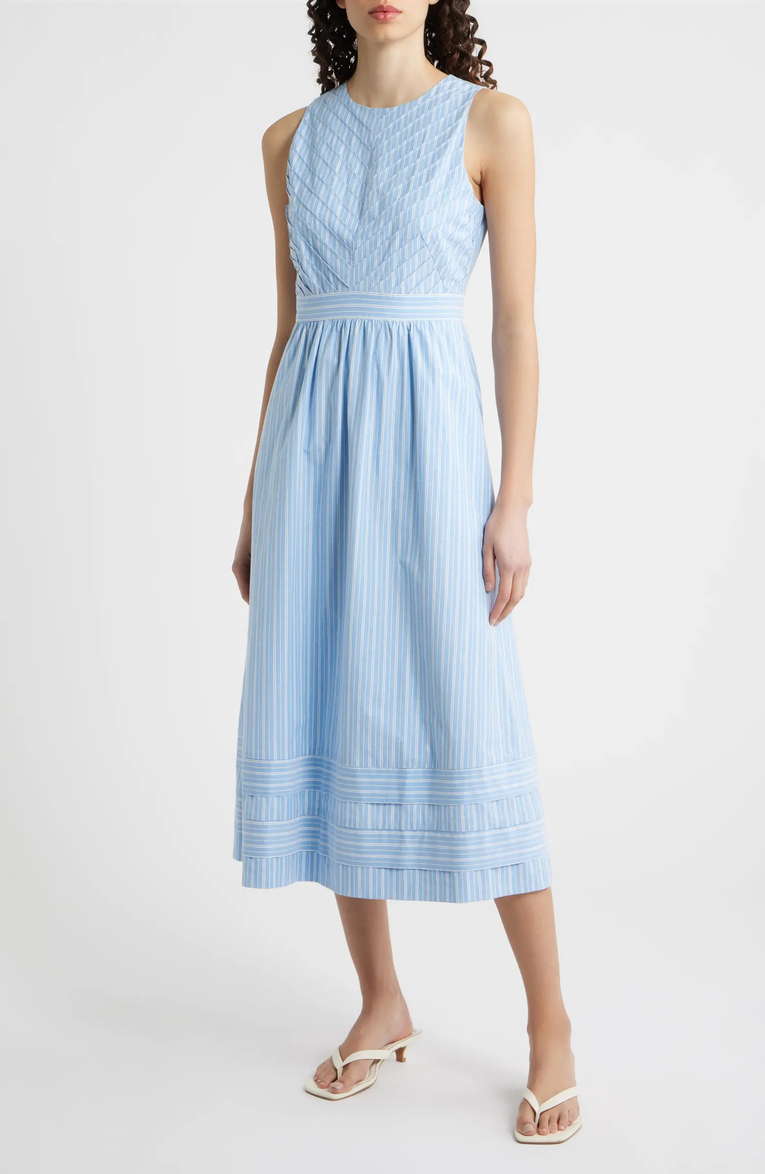 Stripe Sleeveless Cotton Blend Midi Dress | Nordstrom