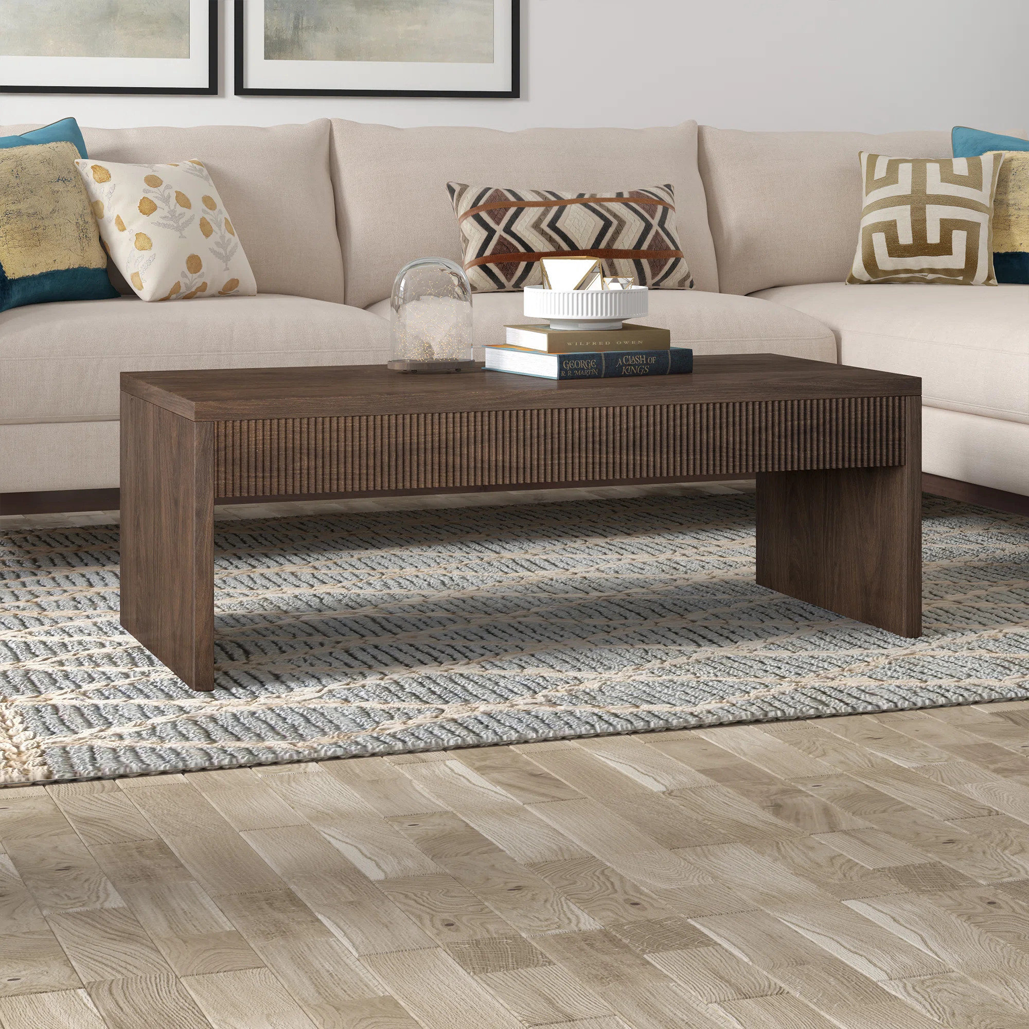 Lawrence 48" Wide Rectangular Fluted Coffee Table in Alder Brown | Wayfair North America