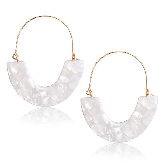 CEALXHENY Acrylic Earrings Tortoise Hoop Earrings Statement Wire Resin Earrings Fan Drop Dangle E... | Amazon (US)