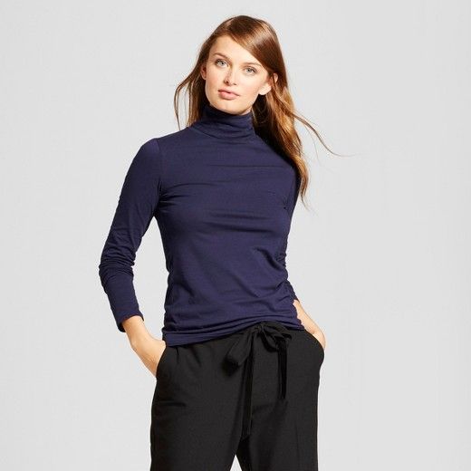 Women's Long Sleeve Turtleneck - A New Day™ Navy S | Target