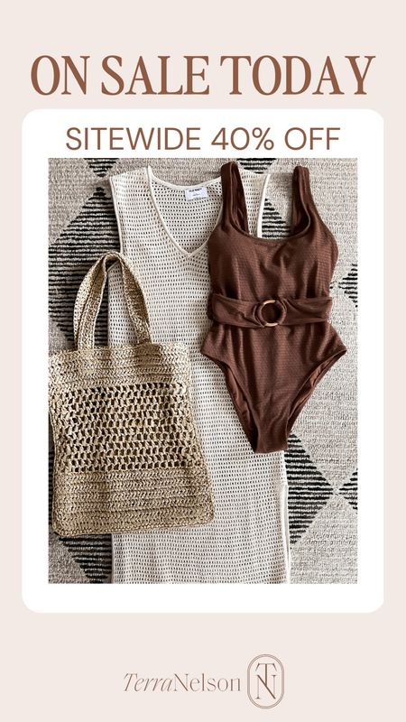 Swimsuit coverup, one piece brown swimsuit and beach bag all on sale today 40% off! 

#LTKswim #LTKSeasonal #LTKsalealert