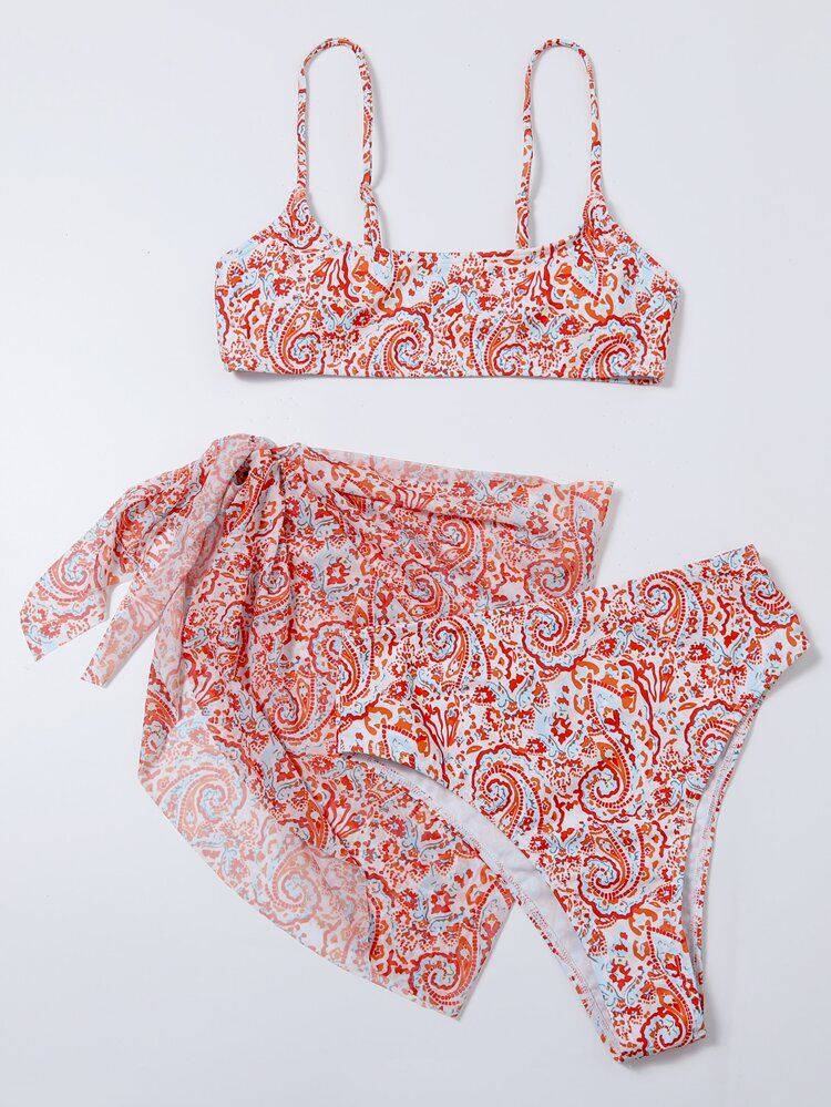 3pack Paisley Print Bikini Swimsuit & Cover Up | SHEIN