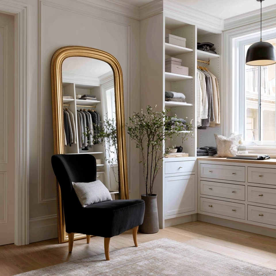 Your dressing space may not need more clothes. It may need a better foundation.

A beautiful dressing area changes the entire experience of getting ready. Instead of rushing through the routine, the space becomes calming, intentional, and almost ritualistic. And honestly, one of the most underrated combinations is a floor-length gold mirror paired with a beautiful accent chair.

This pairing instantly creates that elegant boutique-hotel feeling people love in luxury dressing rooms and designer homes.

The oversized gold mirror reflects light, opens up the space, and gives you a full view to plan your outfits properly, while the velvet accent chair adds softness, warmth, and sophistication. It becomes more than just a chair. It becomes the place where you sit with your morning coffee, scroll through emails, plan your day, style your outfit, or simply pause for a quiet moment before the day begins.

And the best part? You do not need a massive walk-in closet for this look.

This works beautifully in a bedroom corner, beside a wardrobe, near a closet system, or even within a smaller dressing area. The key is creating one intentional corner that feels elegant and personal.

The combination of velvet, gold, soft neutrals, and natural light creates that quiet luxury atmosphere that never feels overly trendy — just timeless, refined, and beautifully lived-in.

We’ve curated oversized gold mirrors, velvet accent chairs, and elegant dressing room decor pieces in multiple colors and finishes so you can create your own elevated dressing space at home.

#DressingRoom #HomeDecor #QuietLuxury #ElegantAndDriven 

 #LTKHome