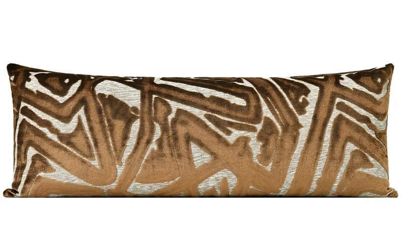 XL Lumbar Pillow Cover, Brown Abstract Designer Cut Velvet Extra Long Lumbar Pillow Cover 14x36, ... | Etsy (US)