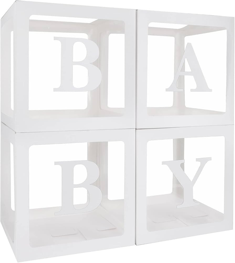 RUBFAC Baby Boxes with 4 Sets of Letters for Baby Shower, Clear Baby Shower Block Boxes with 16 L... | Amazon (US)
