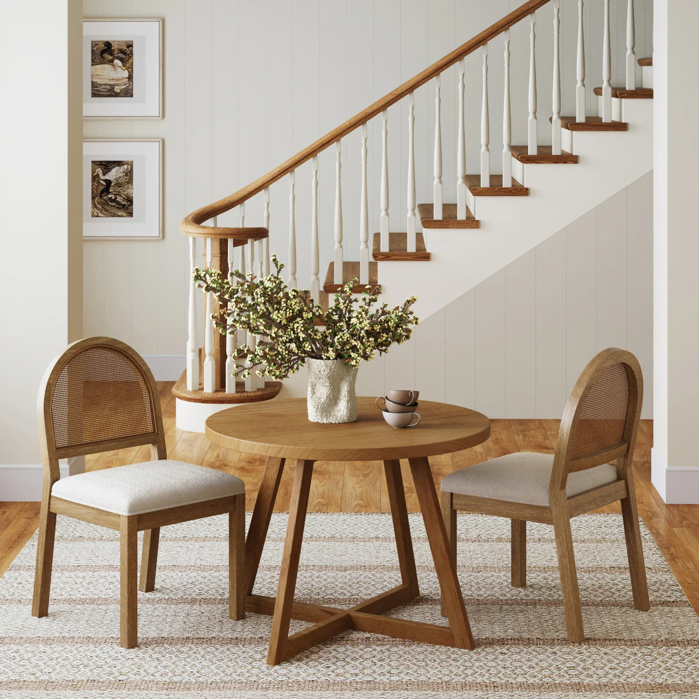 Boucle & Rattan Dining Chairs Light Brown (Set of 2) | Nathan James