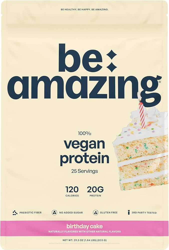Be Amazing Vegan Protein Powder | 20g Plant-Based Protein with Prebiotics Fibers | Sugar-and-Glut... | Amazon (US)