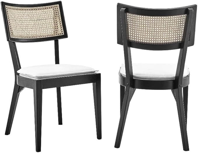 Modway Caledonia Wood Dining Chair with Cane Rattan in Black White - Set of 2 | Amazon (US)