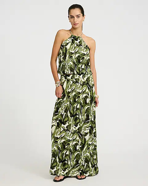 Textured Printed Halter Neck Bubble Cami | Express