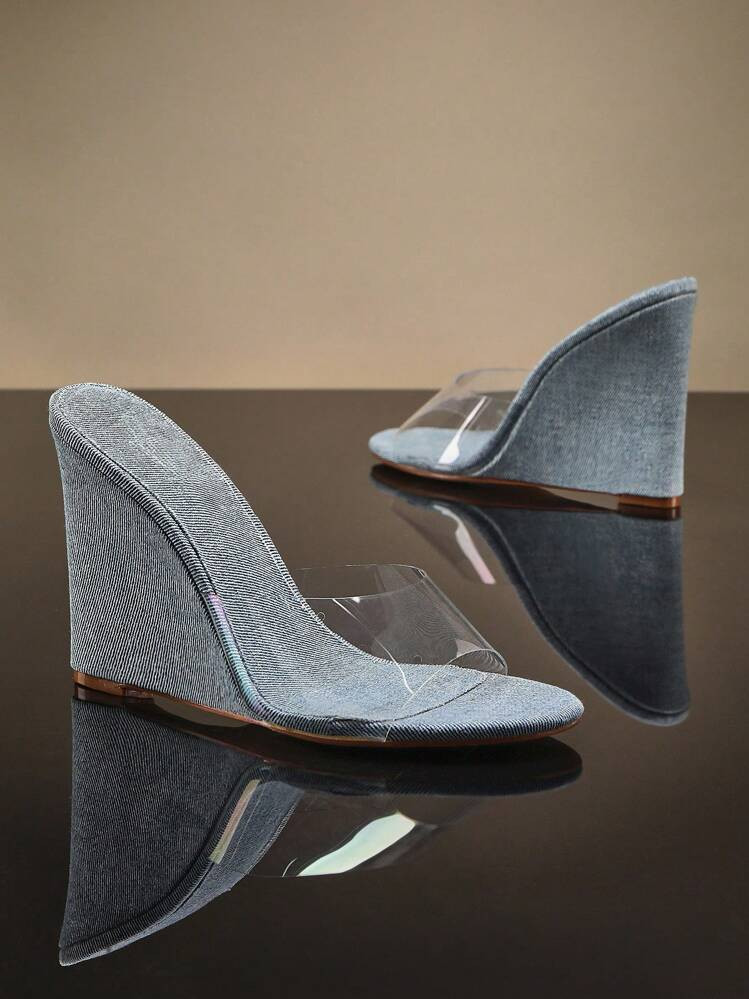 SHUZIA Women Clear Wedge Heeled Mules, Fashionable Open Toe Sandals Vacation Shoes Casual Shoes Beach Shoes Mother's Day Present | SHEIN