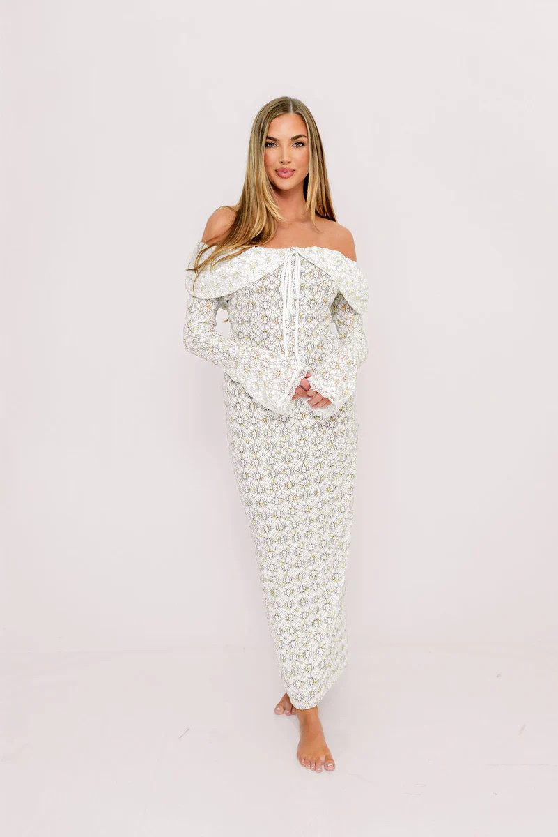 Ella Lace Maxi Dress in Tiny Yellow Floral Print *3/3 PRE-ORDER* | Worth Collective