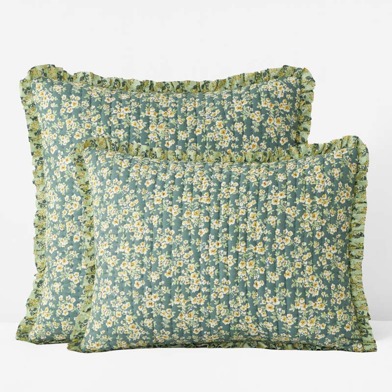 Suhana Reversible Ruffle Quilted Sham - Green, Standard | The Company Store