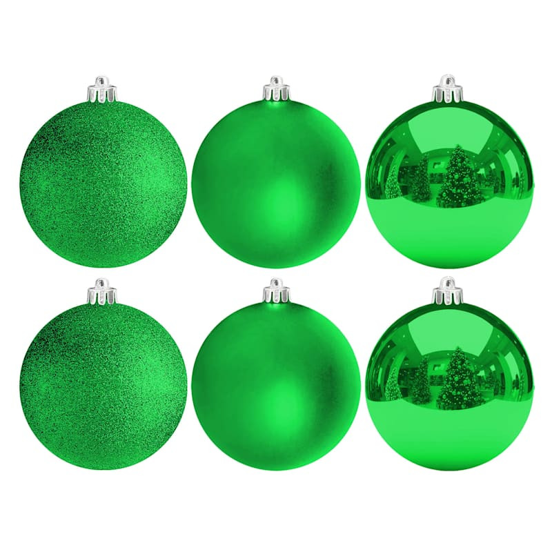 6-Count Green Mix Shatterproof Ornaments | At Home