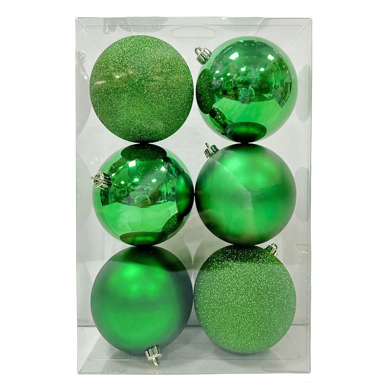 6-Count Green Mix Shatterproof Ornaments | At Home