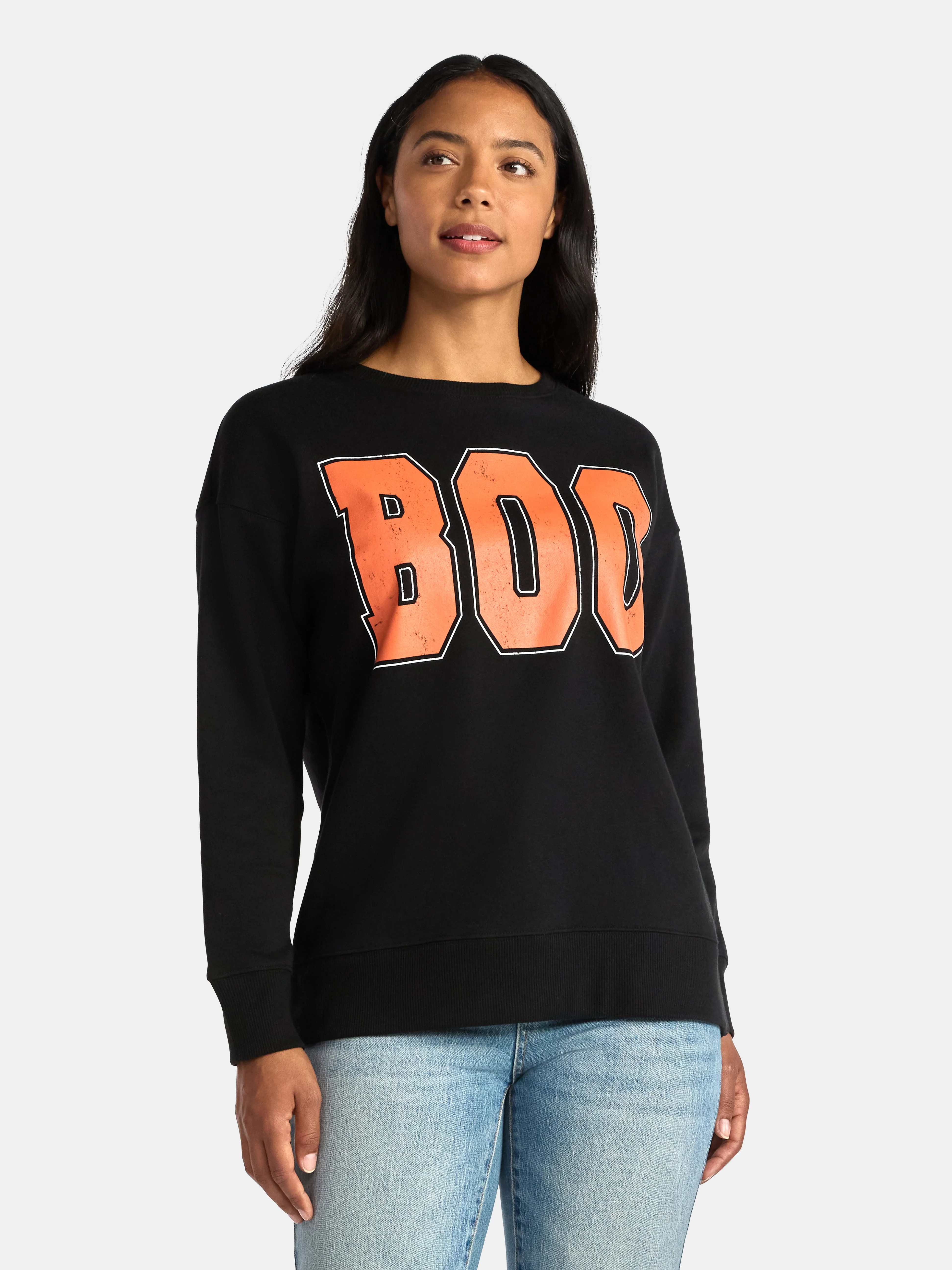 Women's Halloween Boo Graphic Fleece Sweatshirt from Way to Celebrate, Sizes S-XXXL | Walmart (US)