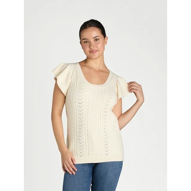 The Pioneer Woman Scoop Neck Flutter Sleeve Pullover Sweater, Women's | Walmart (US)