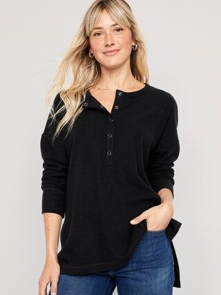 Long Sleeve Oversized Boyfriend Henley for Women | Old Navy (US)