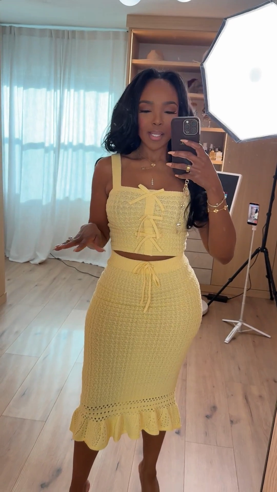 Scroll to shop!! This playful yellow two-piece set that’s perfect for sunny days. The textured knit, lace-up detail, and flattering midi skirt create a playful yet polished look that feels effortless while still standing out.

Perfect for brunch, vacation outfits, summer days, beach dinners, and warm-weather getaways.

#LTKootd #LTKPetite #LTKSeasonal
