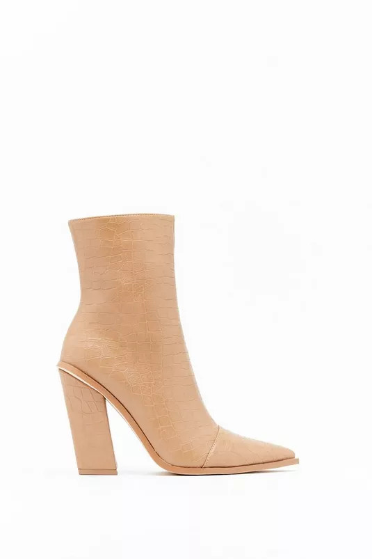 Croc Embossed Pointed Heeled Boots | Nasty Gal (US)