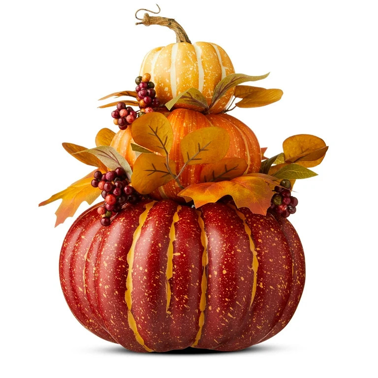 Harvest Yellow, Red and Orange Pumpkin Stack, 14", by Way To Celebrate | Walmart (US)