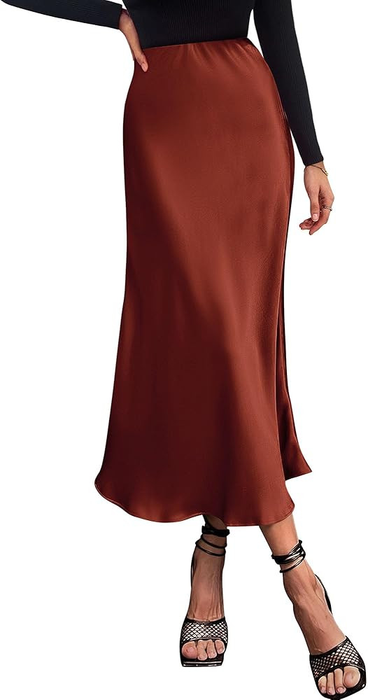 BTFBM 2024 Women Long Satin Summer Fall Skirt Silk Elegant High Waist Cocktail Party Wedding Flar... | Amazon (US)