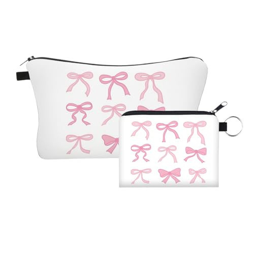 Bow Makeup Bag Set for Women, Cute Travel Cosmetic Pouch Toiletry Organizer with Zipper, Aesthetic Makeup Bags for Purse, Gifts for Girls Teens Bridesmaids | Amazon (US)