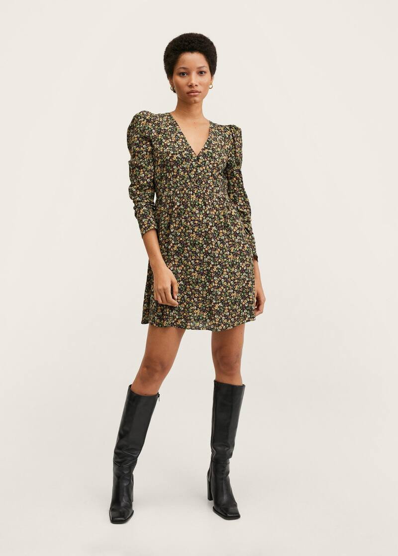 Printed dress with balloon sleeves | MANGO (US)