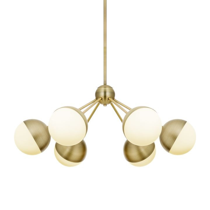 Powell LED 6-Light Chandelier with White Globes, Aged Brass | Lights.com