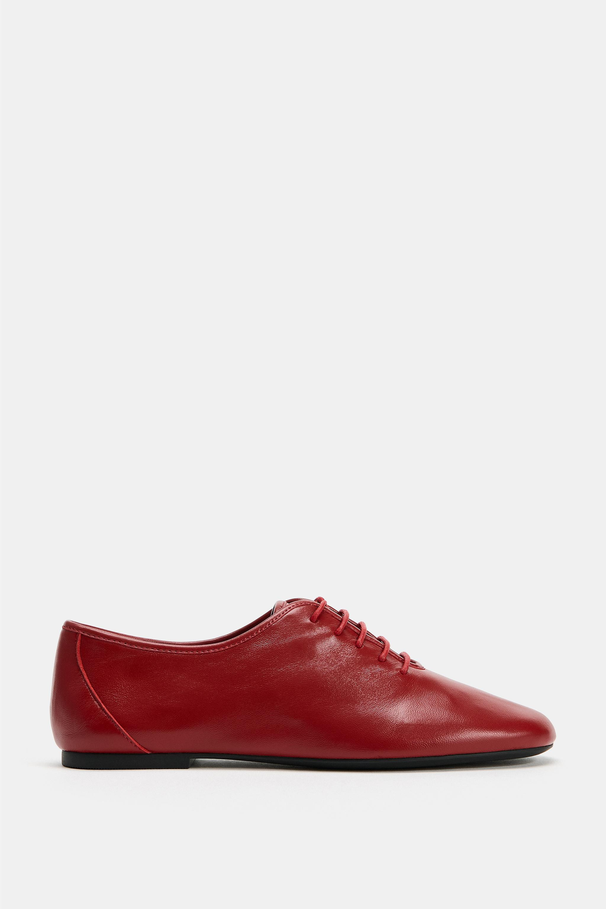 LEATHER LACE-UP FLATS | Zara Canada