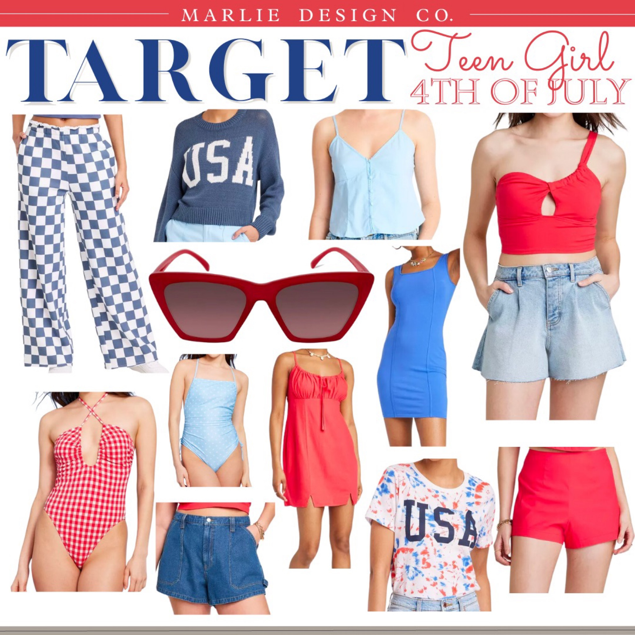 Target Teen Girl 4th of July outfits | tween girl 4th of July outfits | red white and blue clothes | jean shorts | teen bathing suit | tween bathing suit | USA clothes | checkered pants | red dress | blue dress | Target | Target style | sunglasses 

#LTKunder50 #LTKfamily #LTKSeasonal