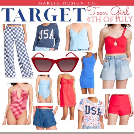 Target Teen Girl 4th of July outfits | tween girl 4th of July outfits | red white and blue clothes | jean shorts | teen bathing suit | tween bathing suit | USA clothes | checkered pants | red dress | blue dress | Target | Target style | sunglasses 

#LTKunder50 #LTKfamily #LTKSeasonal