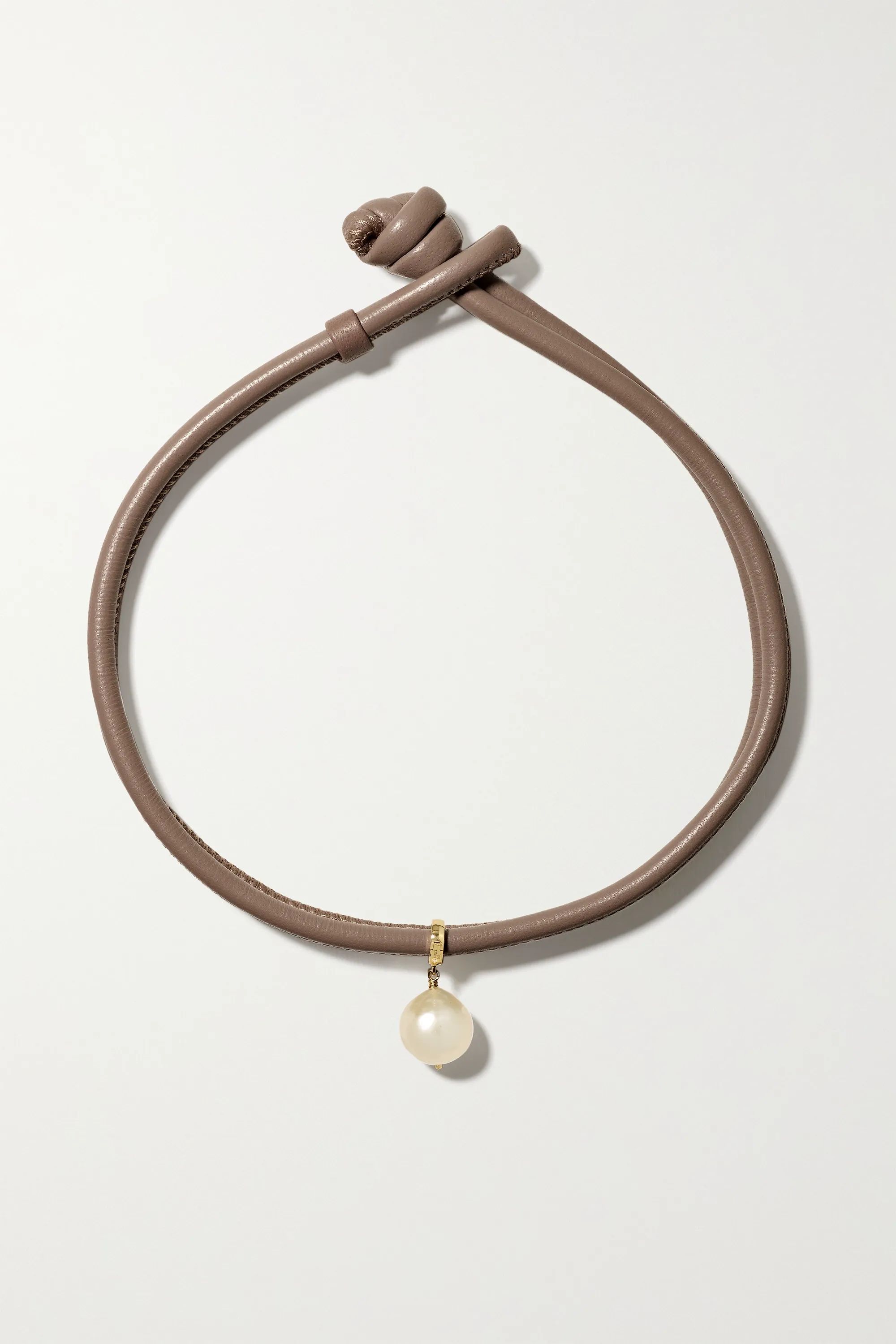 Taupe Convertible 14-karat gold, leather and pearl necklace | Mizuki | NET-A-PORTER | NET-A-PORTER (US)