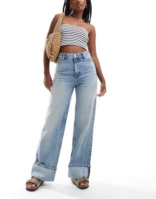 New Look turn up jeans in mid blue | ASOS | ASOS (Global)