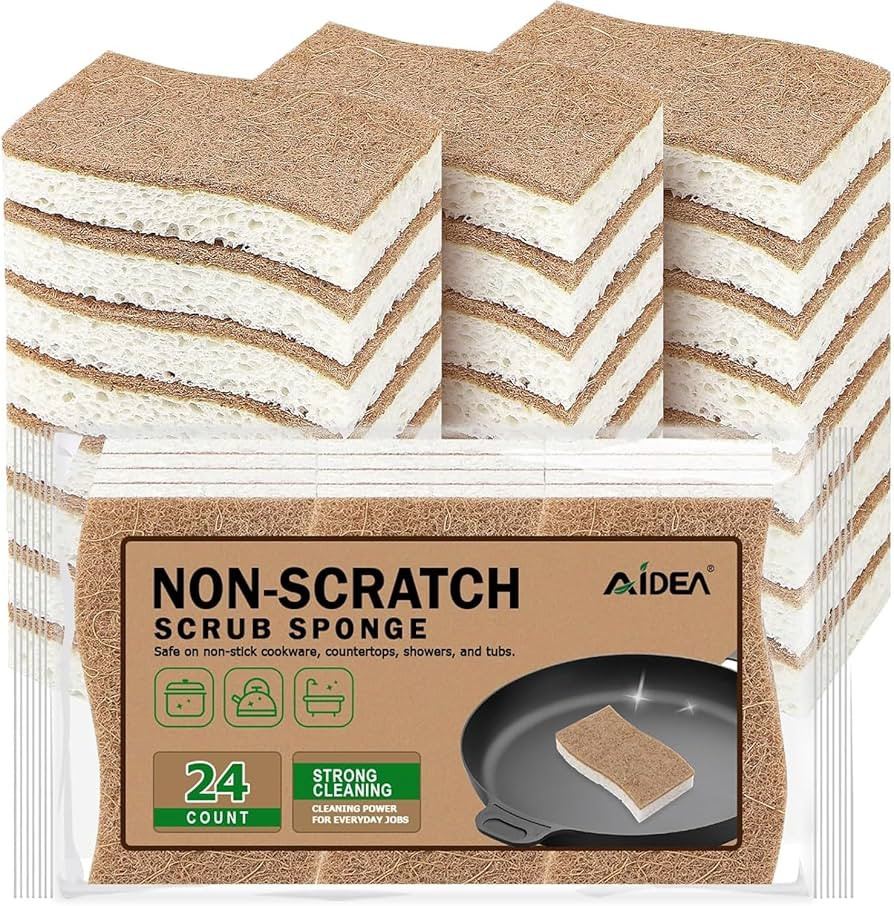 AIDEA Sponges Non Scratch, 24Count, Natural Sponge for Non Stick Cookware, Sponges Kitchen, Cellu... | Amazon (US)