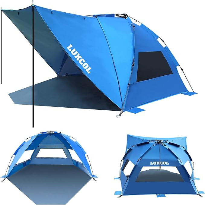 Beach Tent Sun Shelter, LUXCOL 6 Person Pup Up Sun Tent Portable Shade UPF 50+ Double Silver Coat... | Amazon (US)