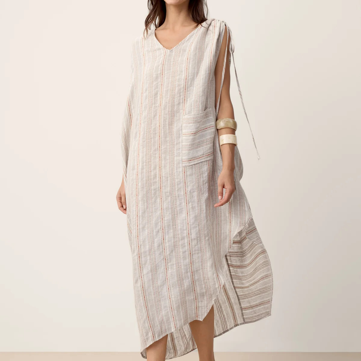Linen Asymmetric Drawstring Maxi Dress NADIA | LINTICO