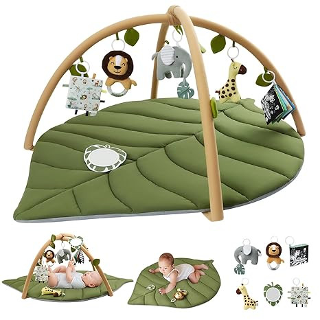 Blissful Diary Baby Play Gym & Activity Mat, Oversize Leaf Shaped Baby Play Mat with 6 Detachable... | Amazon (US)