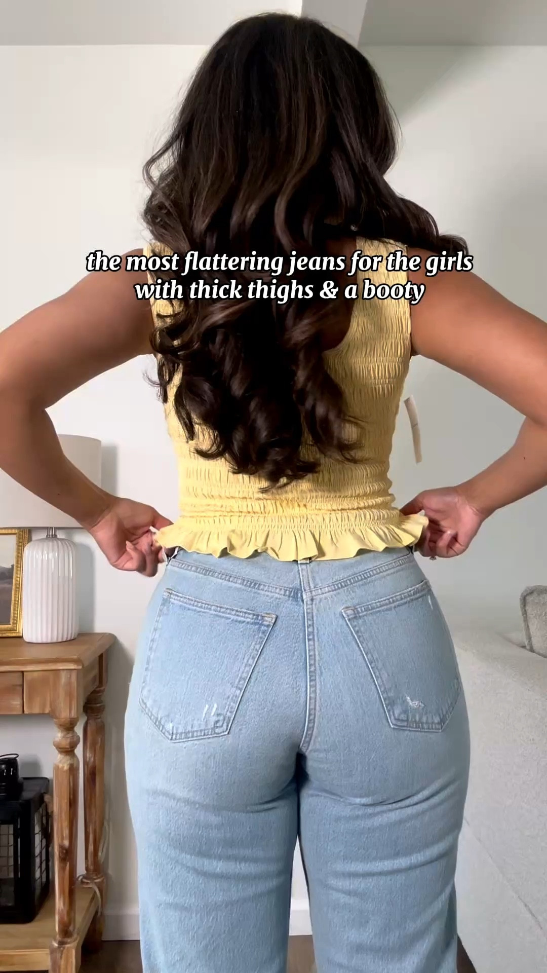 The most flattering jeans for girls with thick thighs & a booty! Curve love 29/8 long! Could size down! Medium smocked top use code springaf 

#LTKmomlife #LTKMidsize #LTKSaleAlert