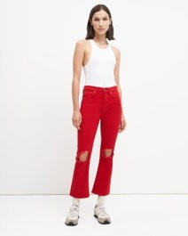 High Waist Slim Kick With Destroy In Lava Red | 7 For All Mankind