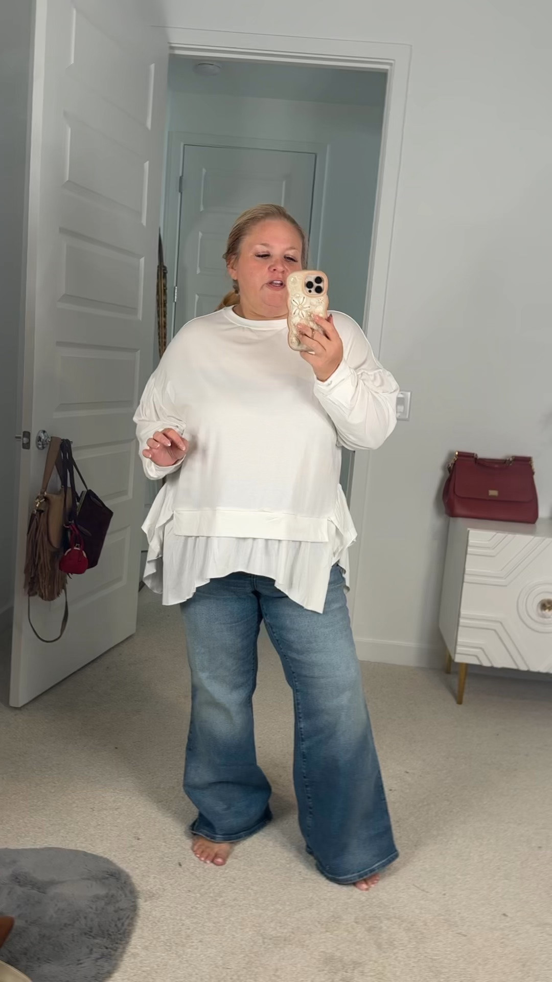 Ok this top is sooooooo comfy!! Usually I wear it with leggings but I think it looks pretty cute with jeans too wearing XXL and the jeans are size 17
I’m 5 foot four 240 pounds

#LTKPlusSize #LTKSaleAlert #LTKootd