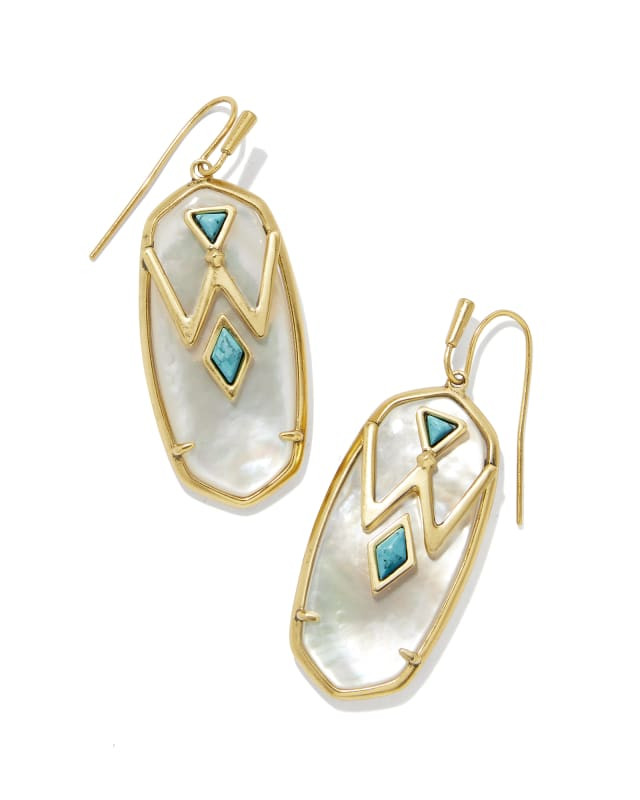 Wrangler® x Yellow Rose by Kendra Scott Elle Vintage Gold Drop Earrings in Ivory Mother of Pearl... | Kendra Scott